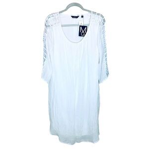 Mlle Gabrielle Flowy White Summer‎ Popover Dress 1X NWT Open Lace Cutout Sleeves